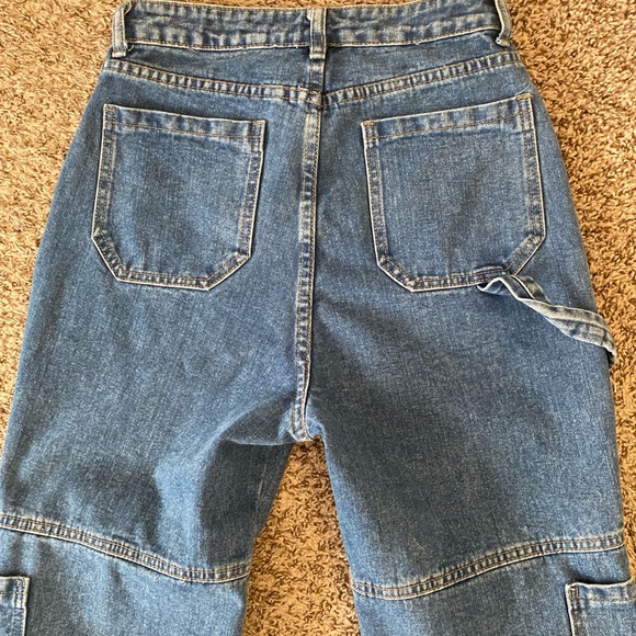 Shein Jeans Womens Size Medium Blue Straight Wide Leg Outdoors Cargo Utility - Picture 7 of 14